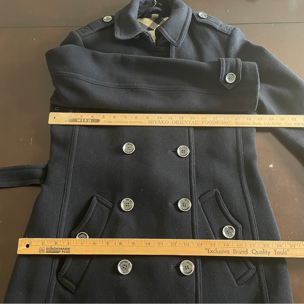 BURBERRY BRIT Luxury Wool Black Cashmere Trench Coat Jacket Structural Carcoat - Picture 15 of 16